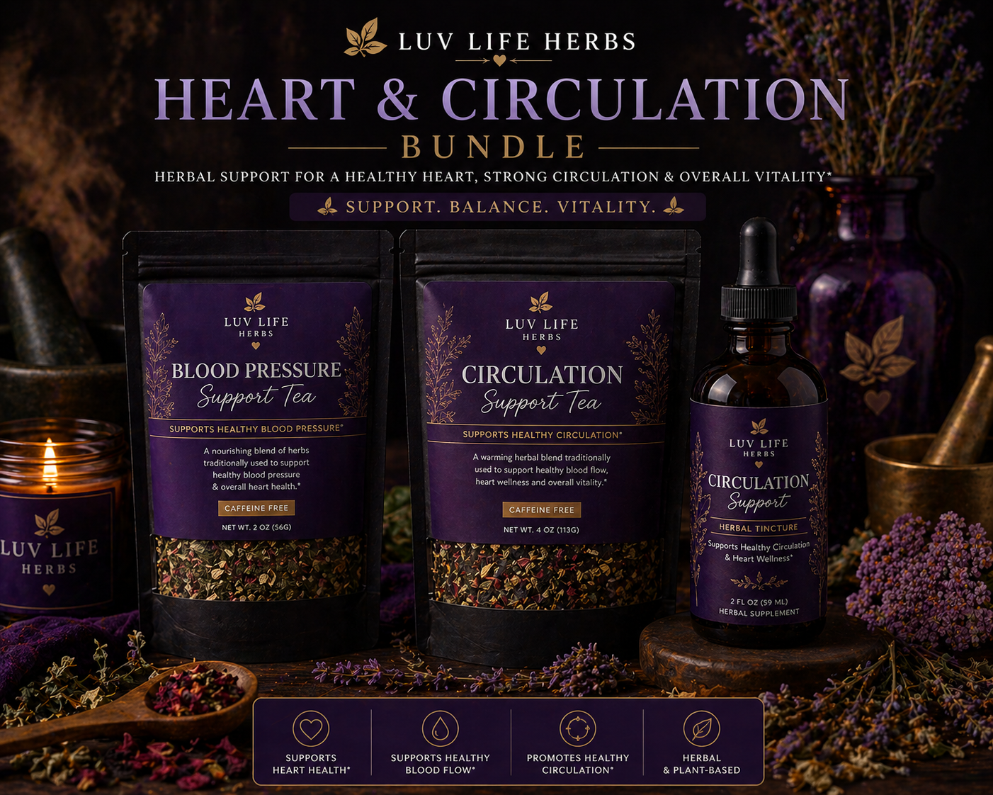Heart & Circulation Support Bundle | Herbal Wellness for Blood Flow, Balance & Vitality