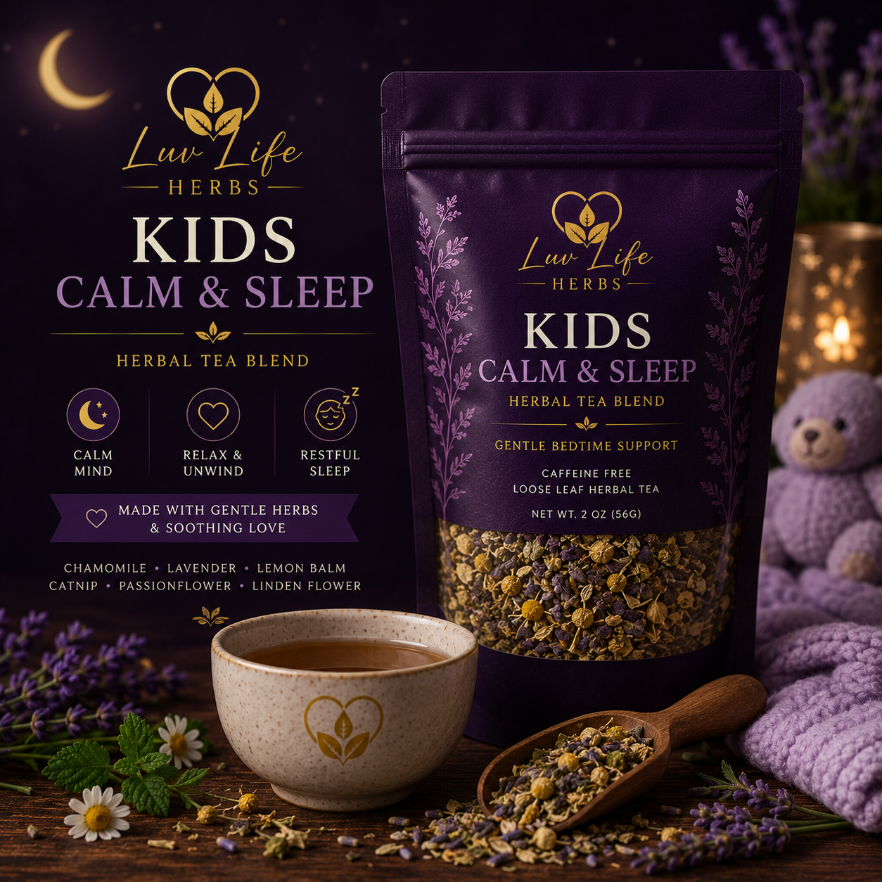 Kids Calm & Sleep Tea | Gentle Herbal Bedtime Support for Kids