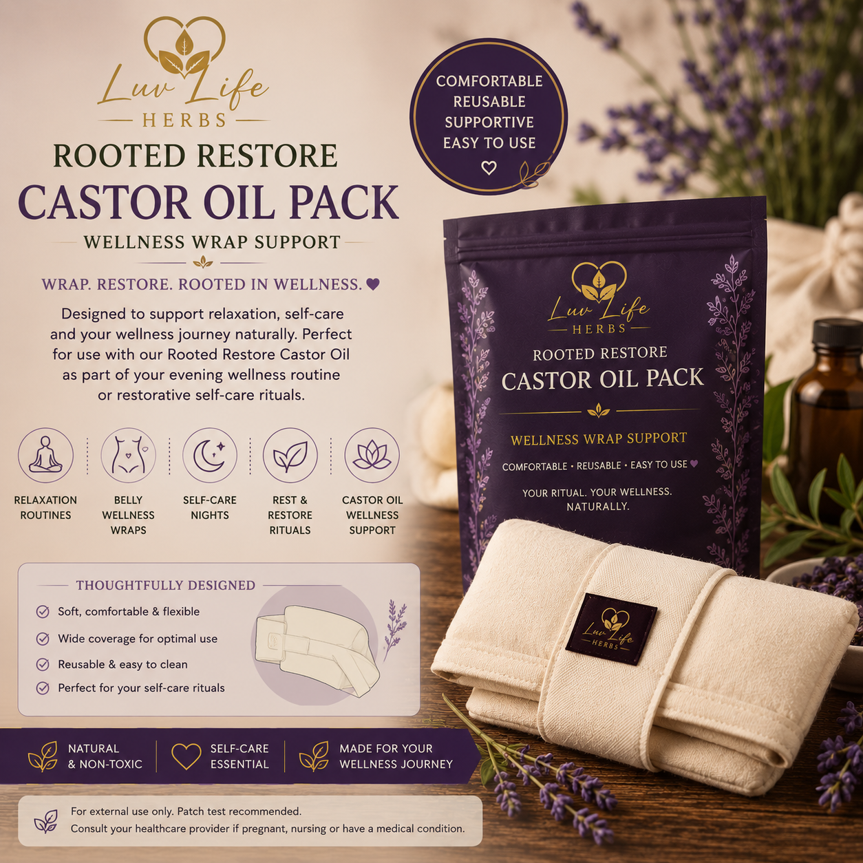 Rooted Restore Castor Oil Pack | Wellness Wrap Support