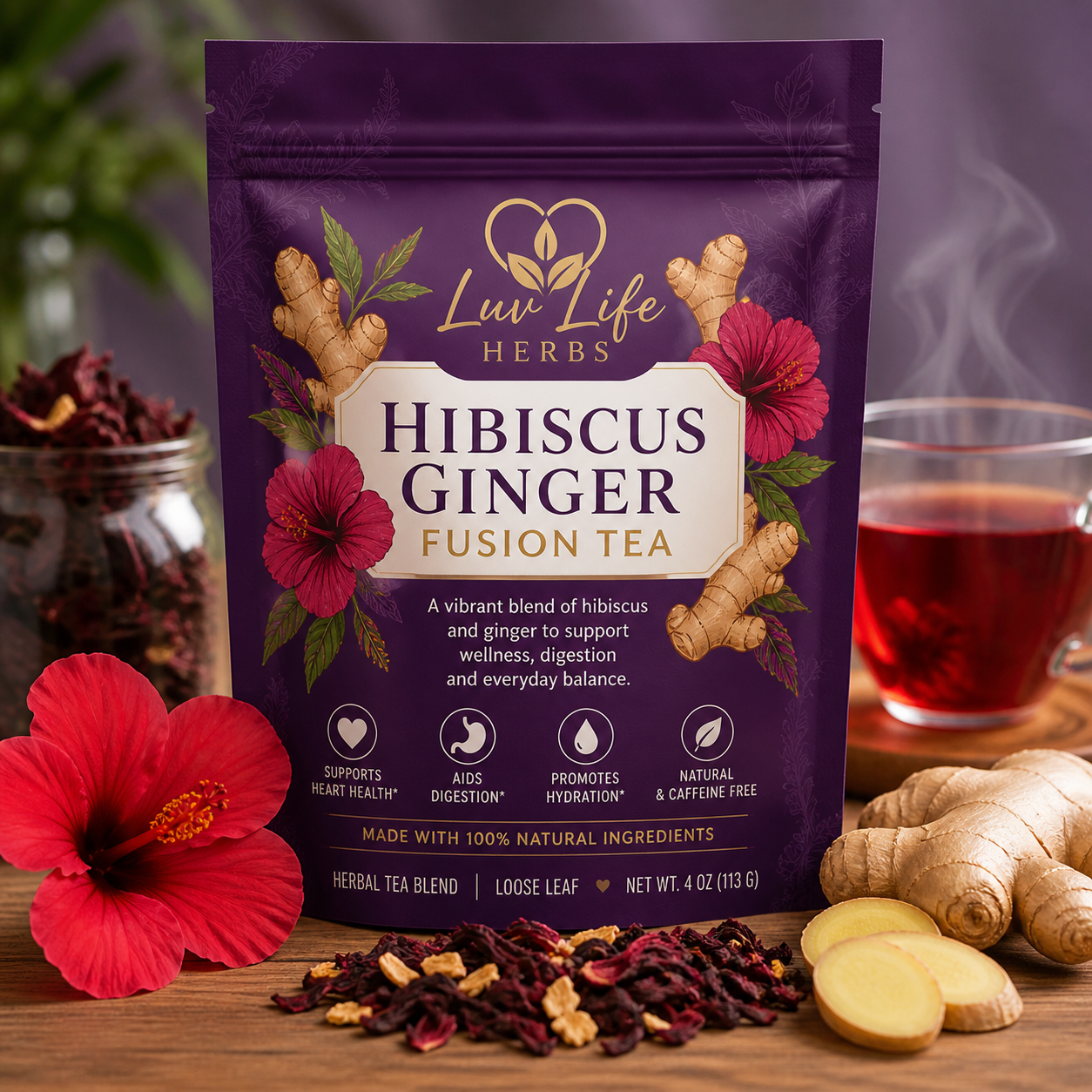 Hibiscus Ginger Fusion Tea | Herbal Blend for Refreshing Balance & Support