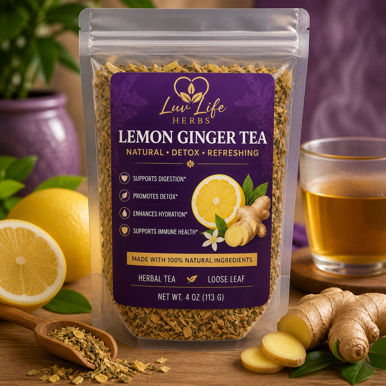 Lemon Ginger Detox Tea | Herbal Support for Cleanse & Daily Wellness